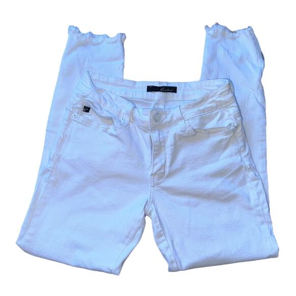 KanCan LA jeans 27” Opaque white denim sleek skinny cut raw hem zipper details - Picture 6 of 12